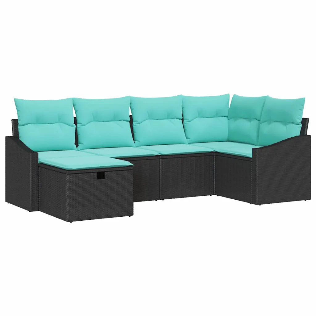 Sofa Set with Cushion with Storage 6 pcs Black Poly Rattan