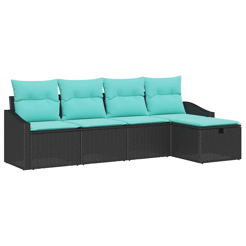 Sofa Set with Cushion with Storage Black Poly Rattan