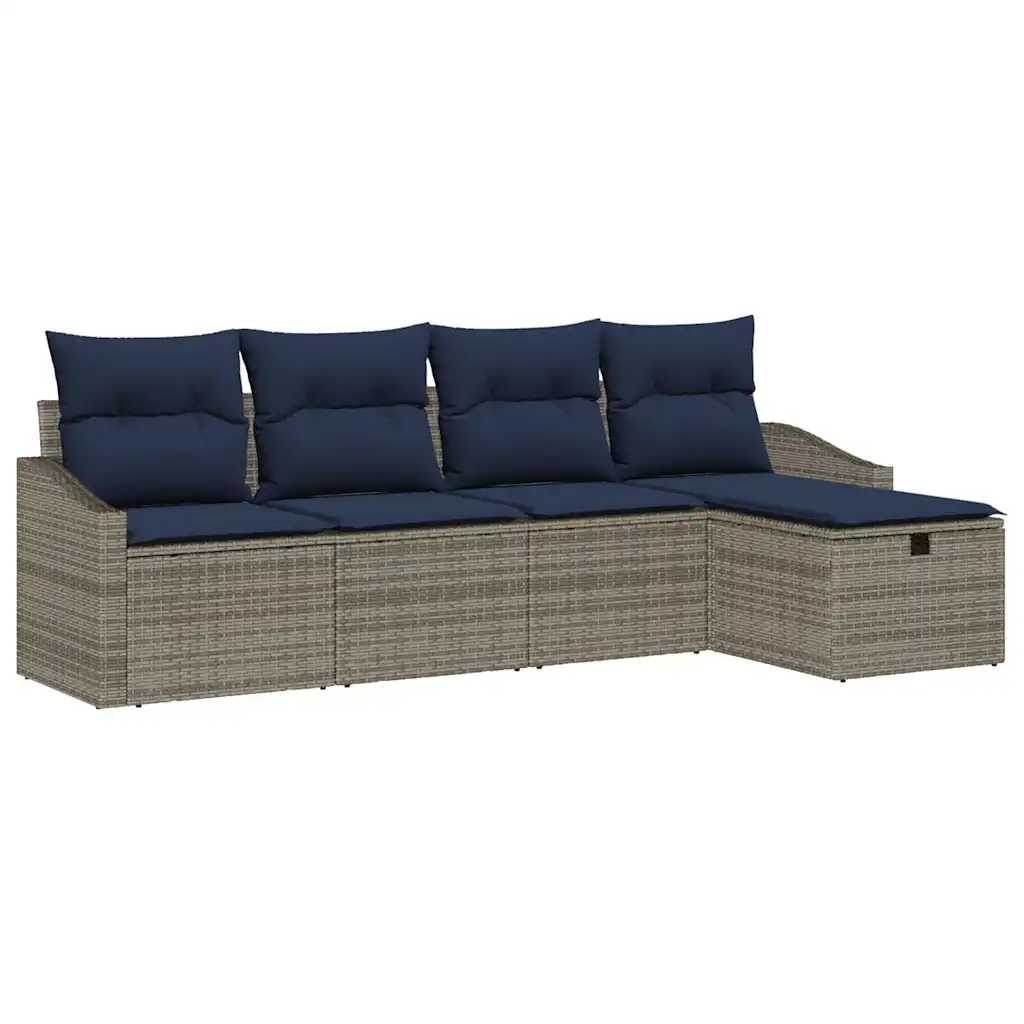 Sofa Set with Cushion with Storage Grey Poly Rattan