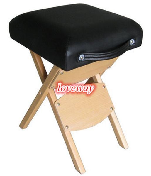 Solid beechwood folding massage stool with stylish PU leather, portable for camping or as a chic home shoe bench and beauty bed footrest