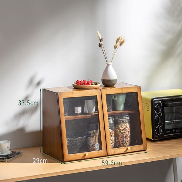 Solid wood and glass kitchen sideboard with sliding doors and multi-layer storage