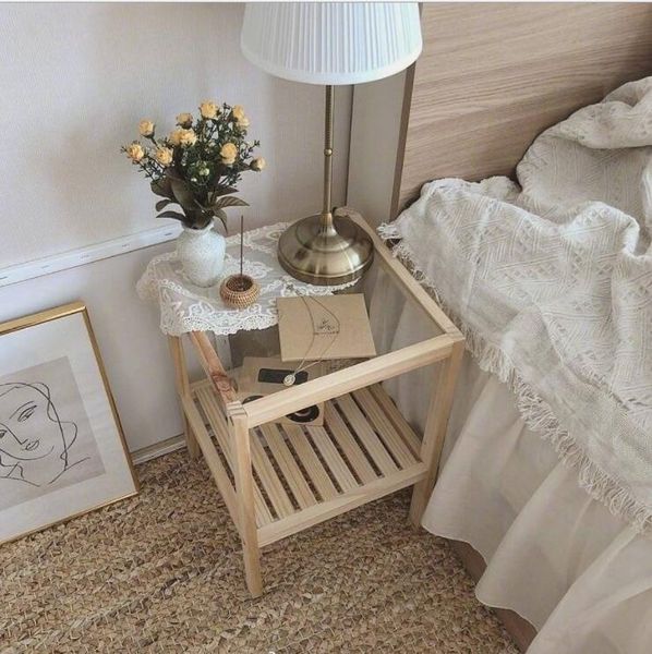 Solid wood bedside table and sofa for bedroom, featuring a girl's heart design with red, simple tea glass tables