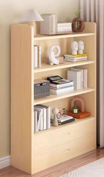 Solid wood floating shelf, living room bookcase, wall-mounted multi-tier storage unit, minimalist kids' book rack, contemporary style