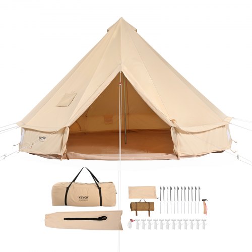 Spacious 16'x16' waterproof bell tent with stove vent and removable walls for family glamping
