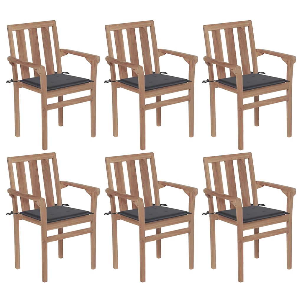 Stackable Chair Set of 6 Teak Teak wood Standard Stackable