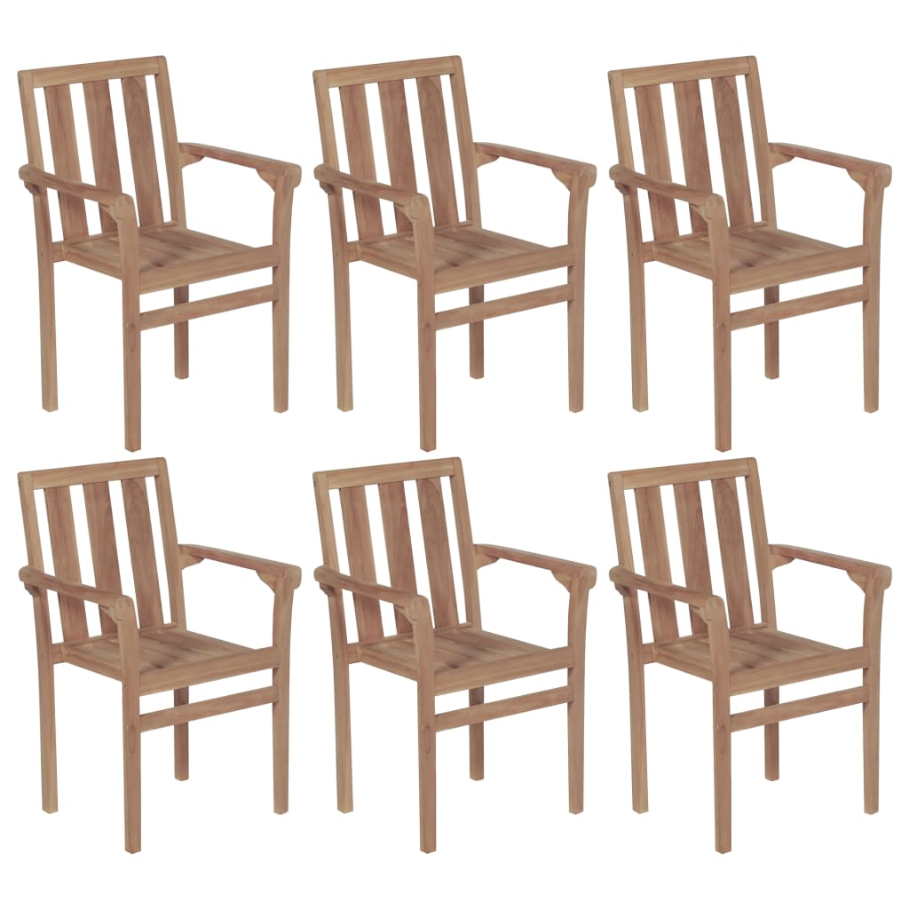 Stackable Chair Set of 6 Warm Brown Solid Teak Wood Standard