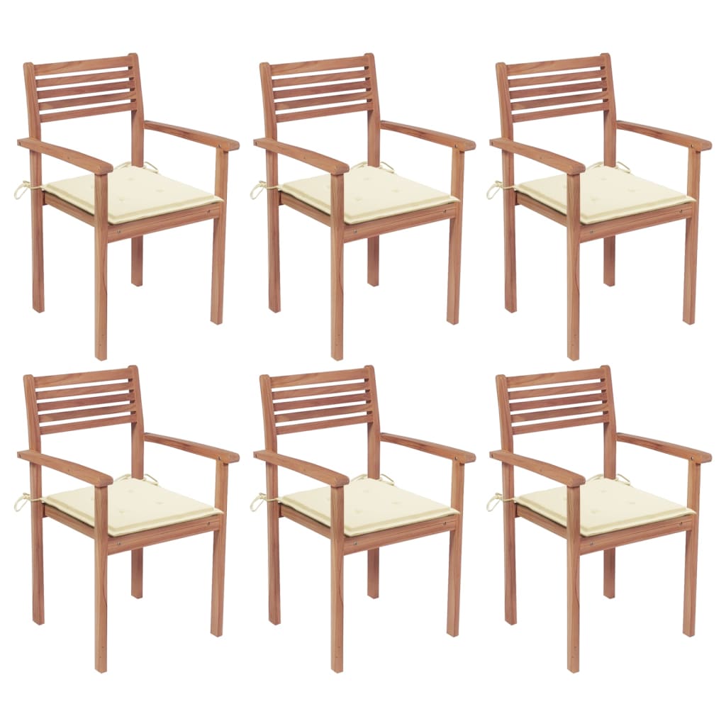 Stackable Chair Set of 6 Warm wood Solid Teak Wood