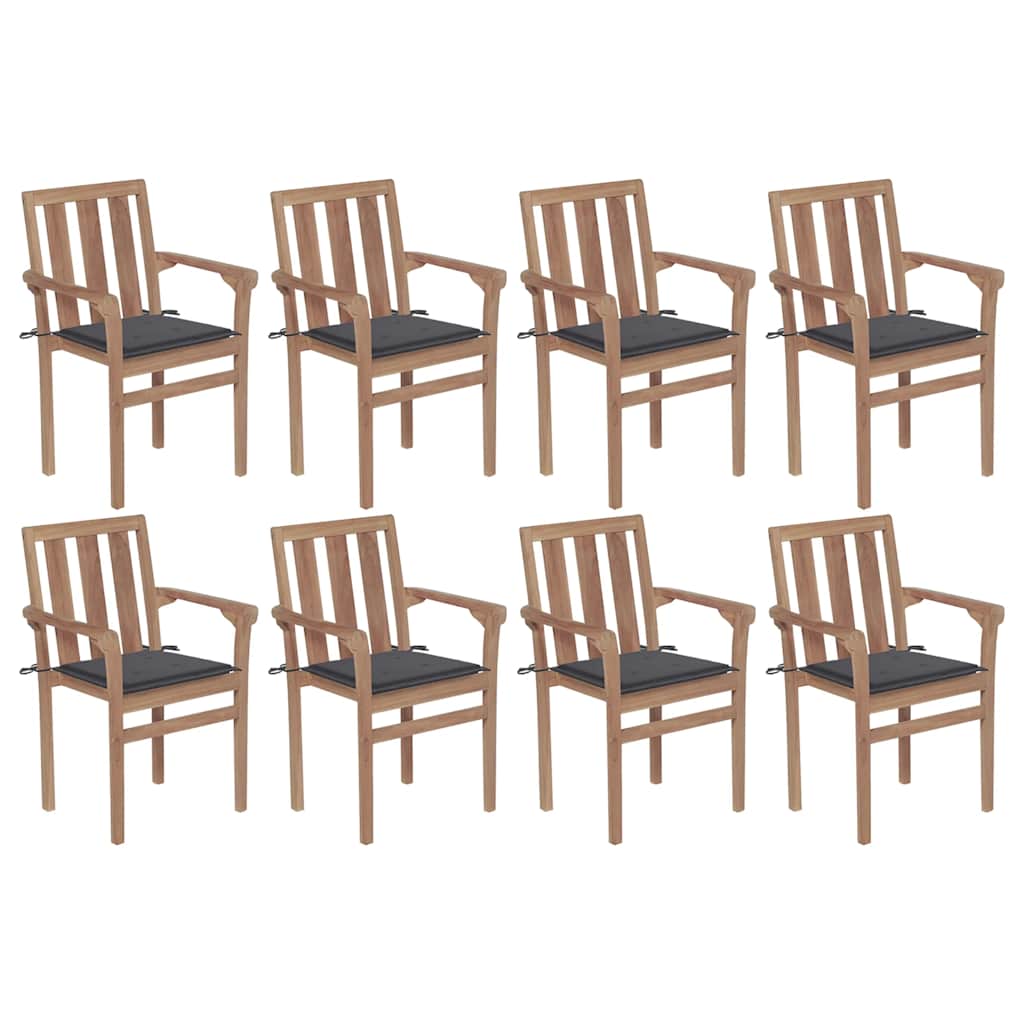 Stackable Chair Set of 8 Anthracite Teak wood Standard