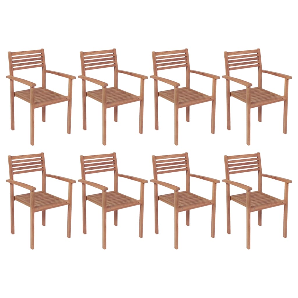 Stackable Chair Set of 8 Warm Teak Brown Solid Teak Wood Standard