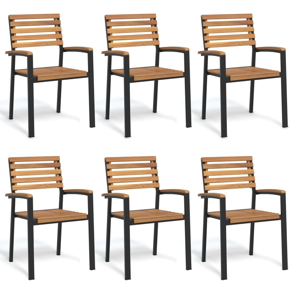Stackable Garden Chair Set of 6 Natural wood and black