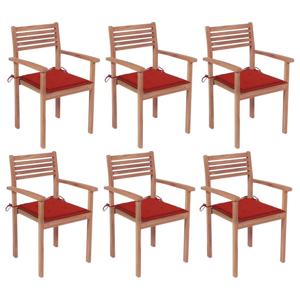 Stackable Patio Chairs with Cushions 6 pcs Solid Teak Wood