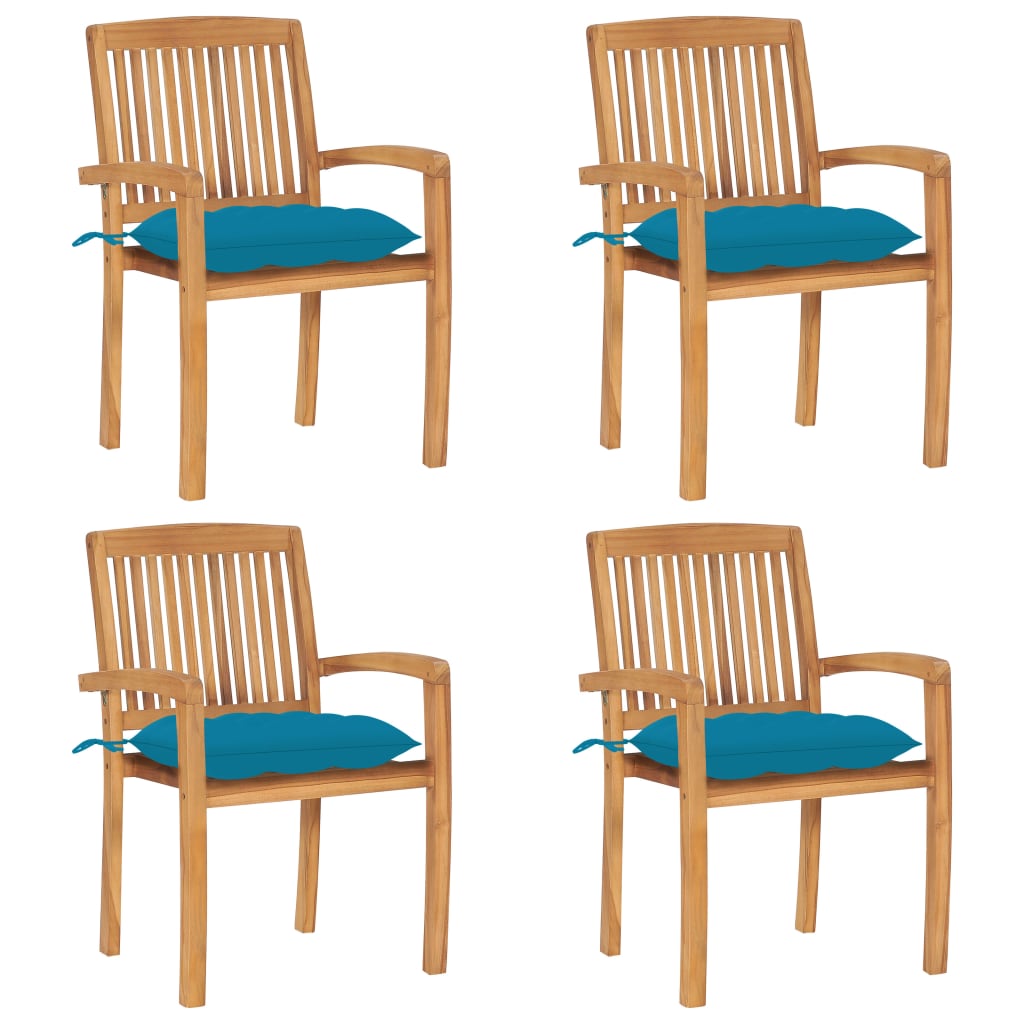 Stacking Patio Chairs with Cushions 4 pcs Solid Teak Wood