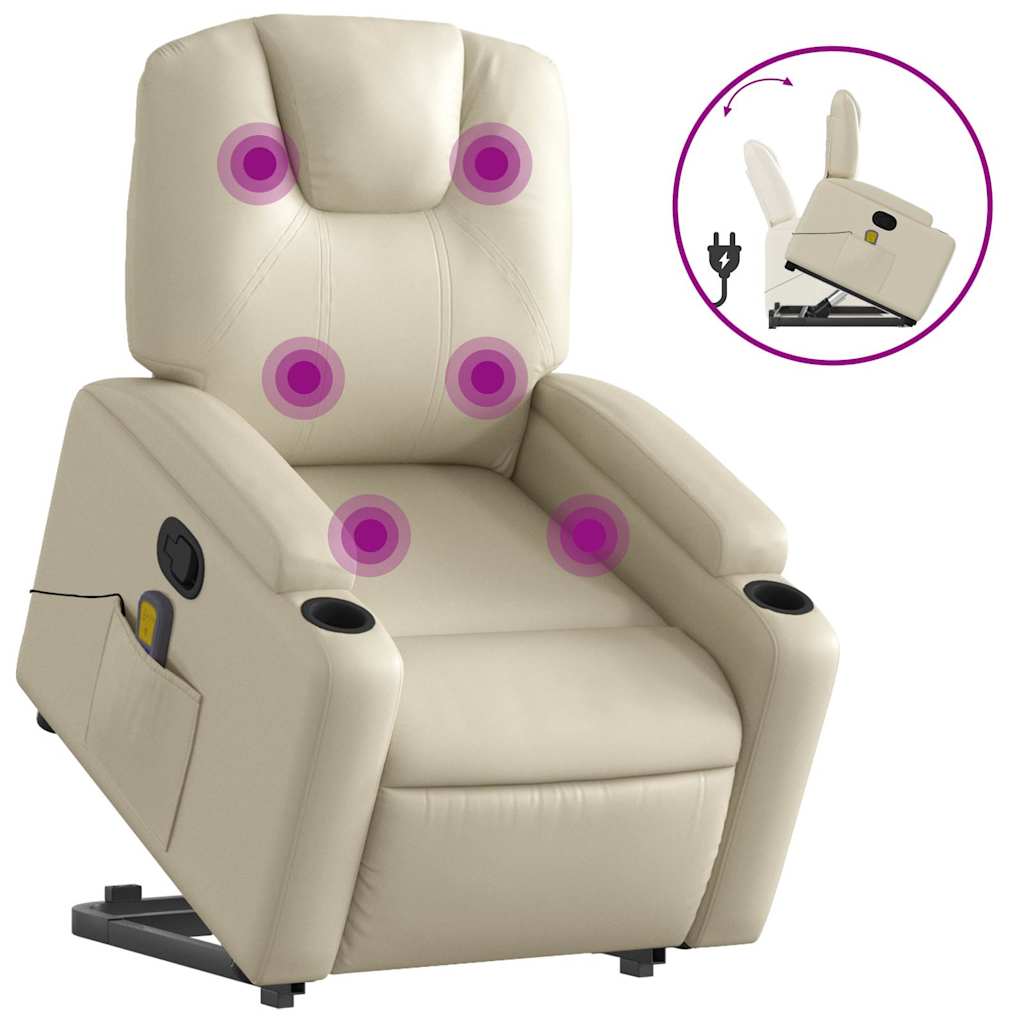 Stand Up Massage Recliner Chair Cream Faux leather, Metal, Plywood