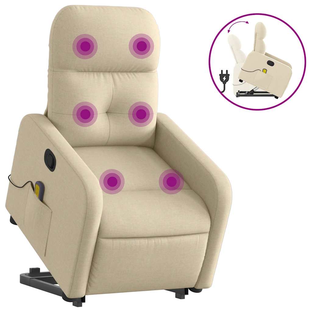 Stand Up Massage Recliner Chair Cream Polyester, Metal, Plywood