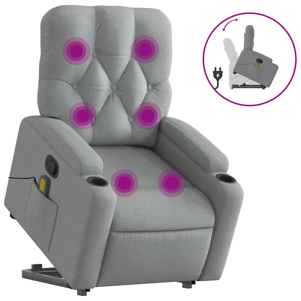 Stand up Massage Recliner Chair Light Gray Fabric