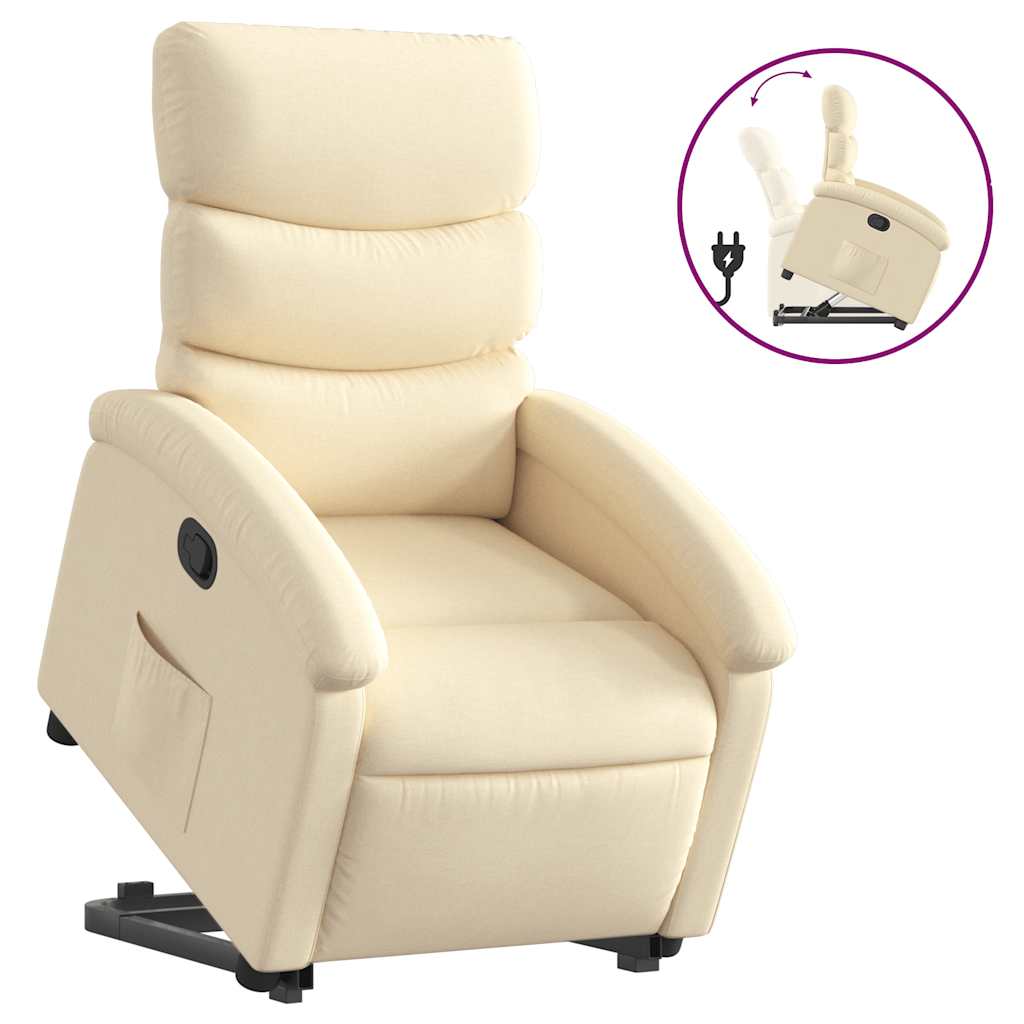 Stand Up Recliner Chair Cream Fabric (100% polyester), metal, plywood