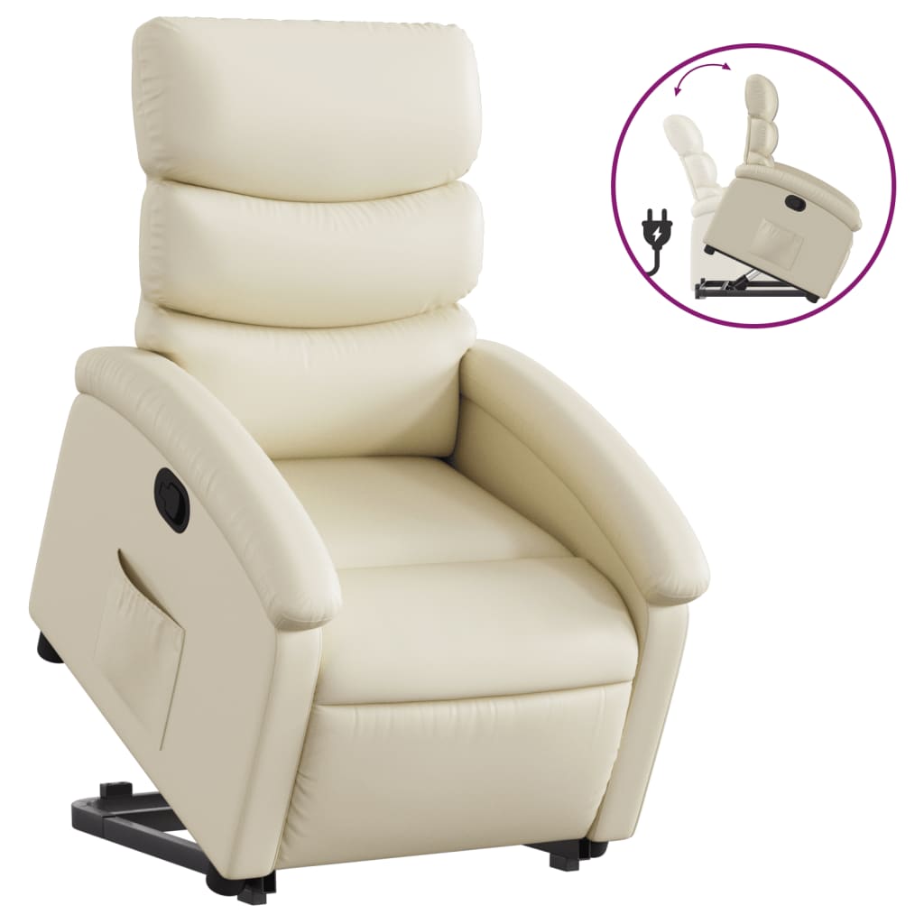 Stand Up Recliner Chair Cream Faux leather, metal, plywood Standard