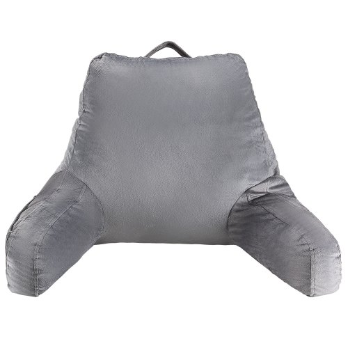 Standard-sized VEVOR reading pillow featuring shredded memory foam, a back pillow with three pockets, washable short velvet cover, and a top handle