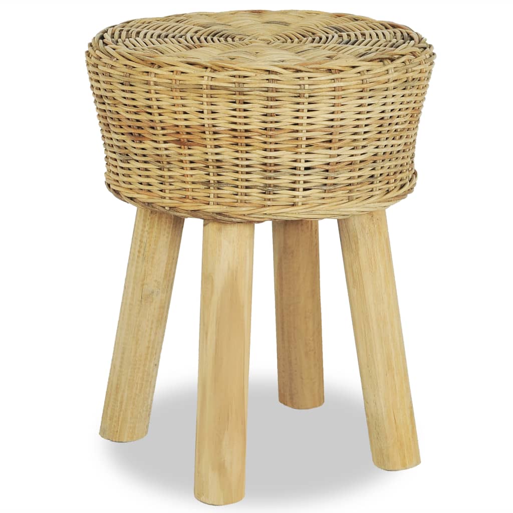 Stool Natural Natural Rattan, Solid Teak Standard Durable