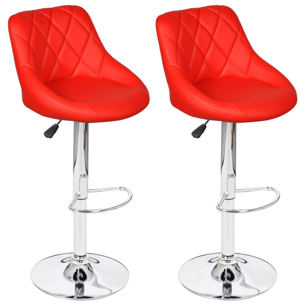 Stool Set of 2 Red Faux leather, iron Adjustable height