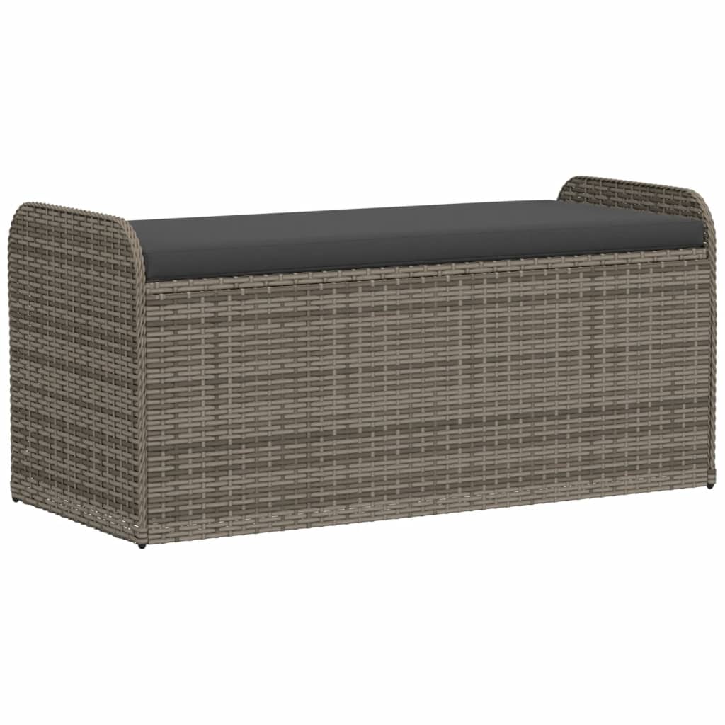 Storage Bench Grey PE rattan, powder-coated steel, polyester