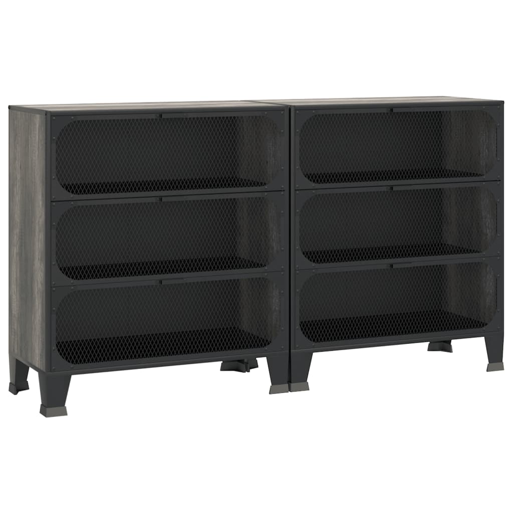 Storage Cabinet Set of 2 Grey Metal, MDF 28.3 x 14.2 x 32.3 in