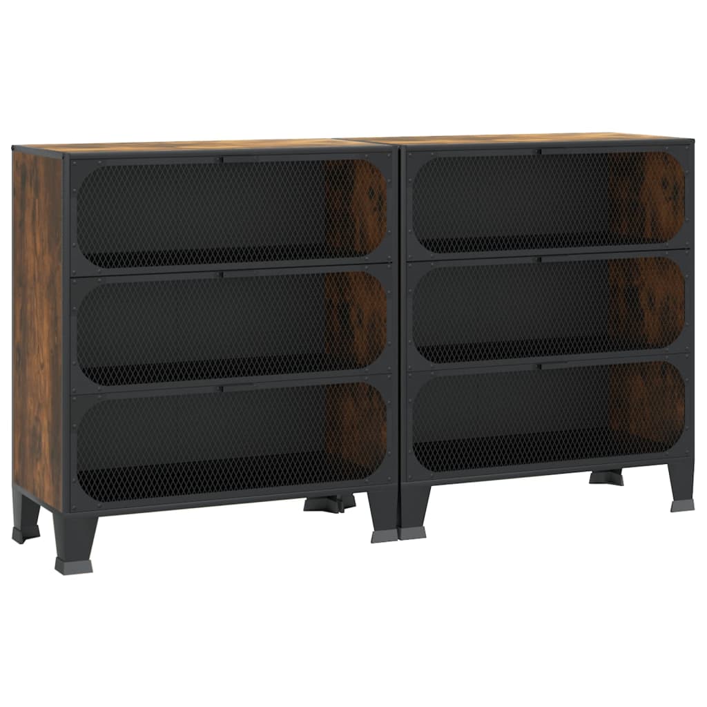 Storage Cabinet Set of 2 Rustic brown Metal and MDF Medium