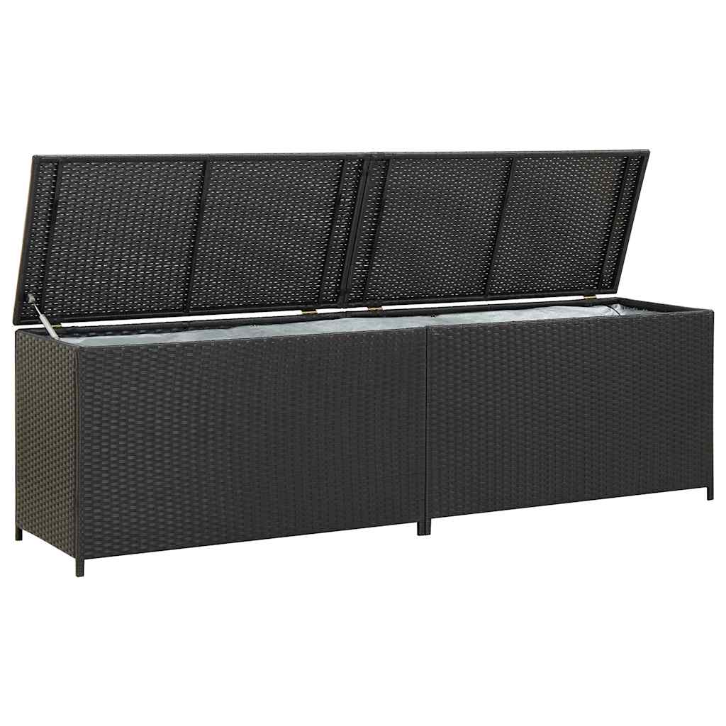 Storage Chest Black Poly Rattan, Powder-Coated Steel Large