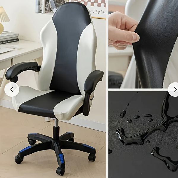 Stretchable faux leather gaming chair cover, waterproof and easy-care slipcover for home decor, fits most chairs in grey, white, or orange