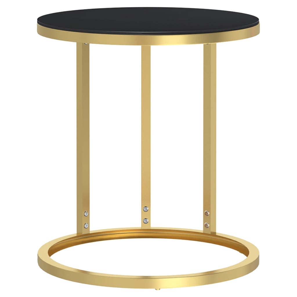 Stylish Side Table Gold and Black Tempered Glass 17.7 in Diameter