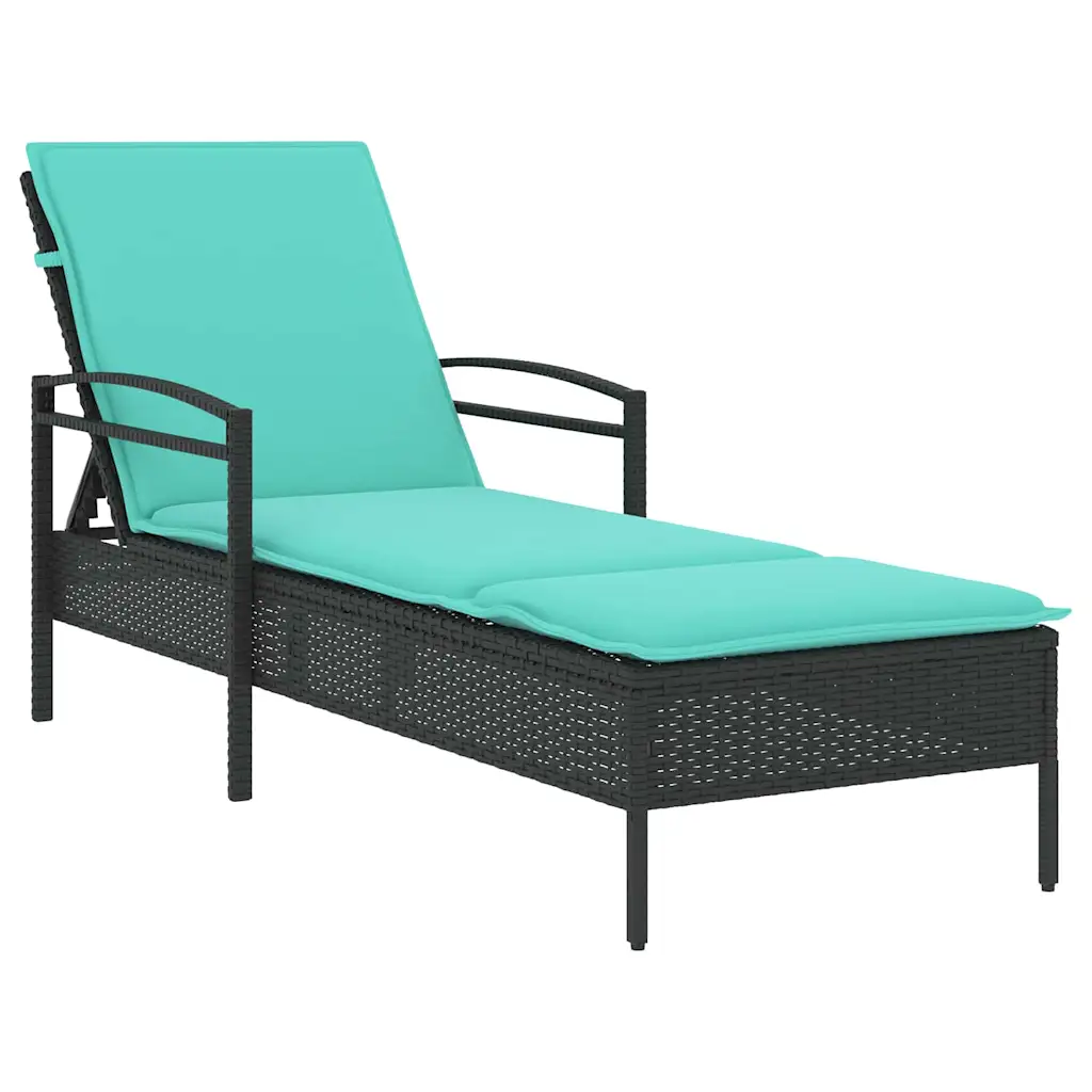 Sun Lounger 1-person Black 24.80 x 78.74 x 31.89 in Poly Rattan