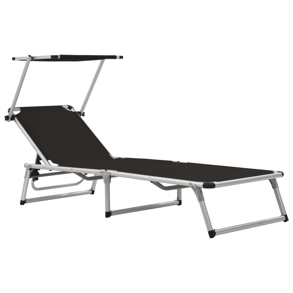 Sun Lounger Black Aluminum Standard Foldable Beach Chair