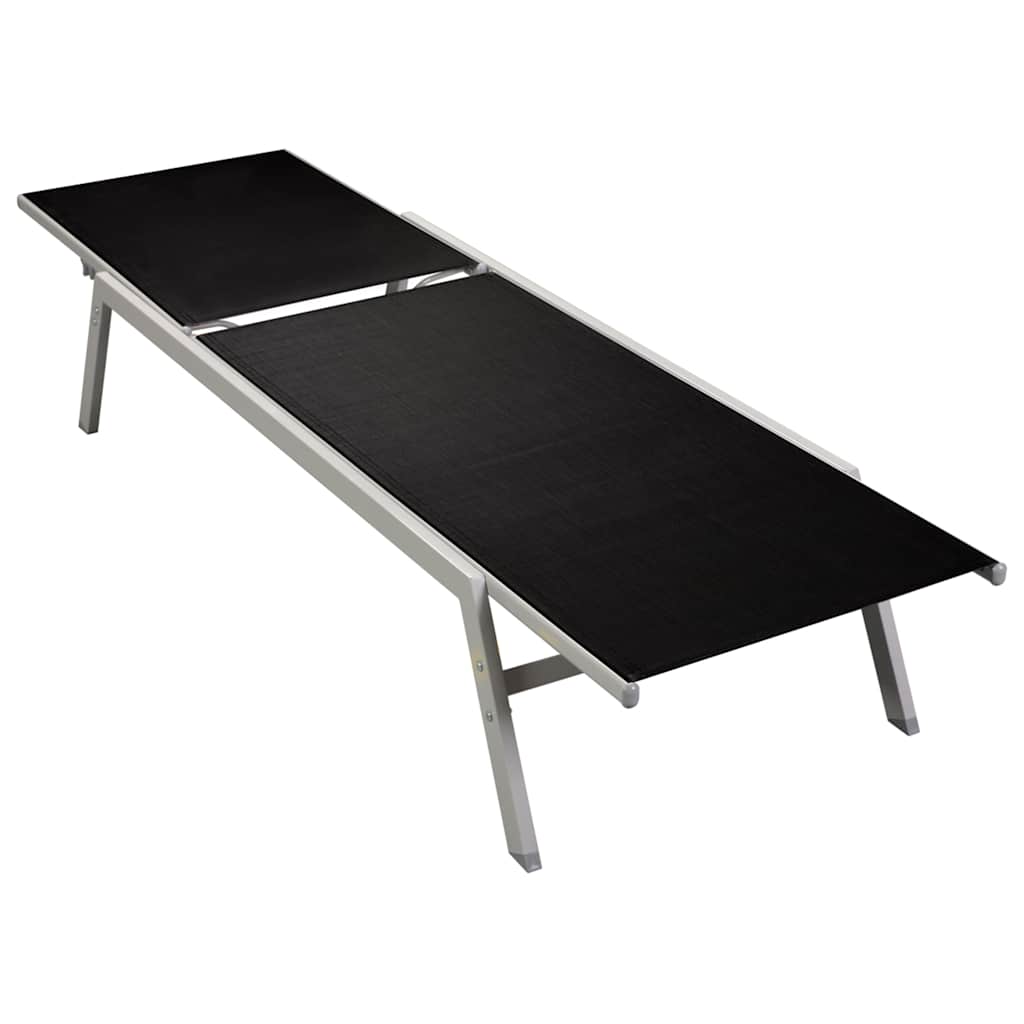 Sun Lounger Black and Silver Steel and Textilene Standard
