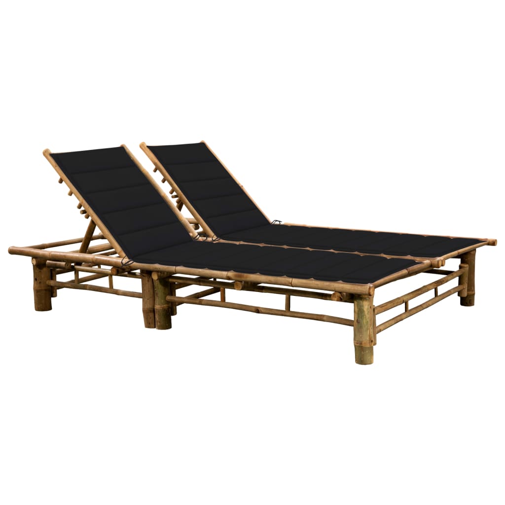 Sun Lounger Black, Natural Bamboo Bamboo, Polyester Double Size
