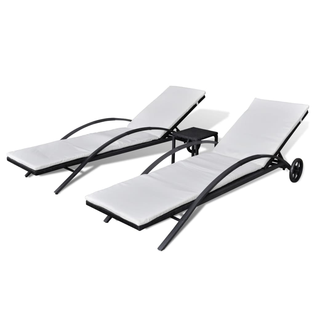 Sun Lounger Black Poly Rattan 78.7 in Adjustable Armrests