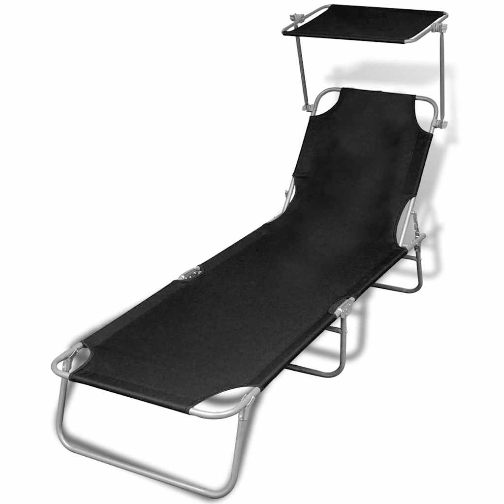 Sun Lounger Black Powder-Coated Steel, Polyester Standard