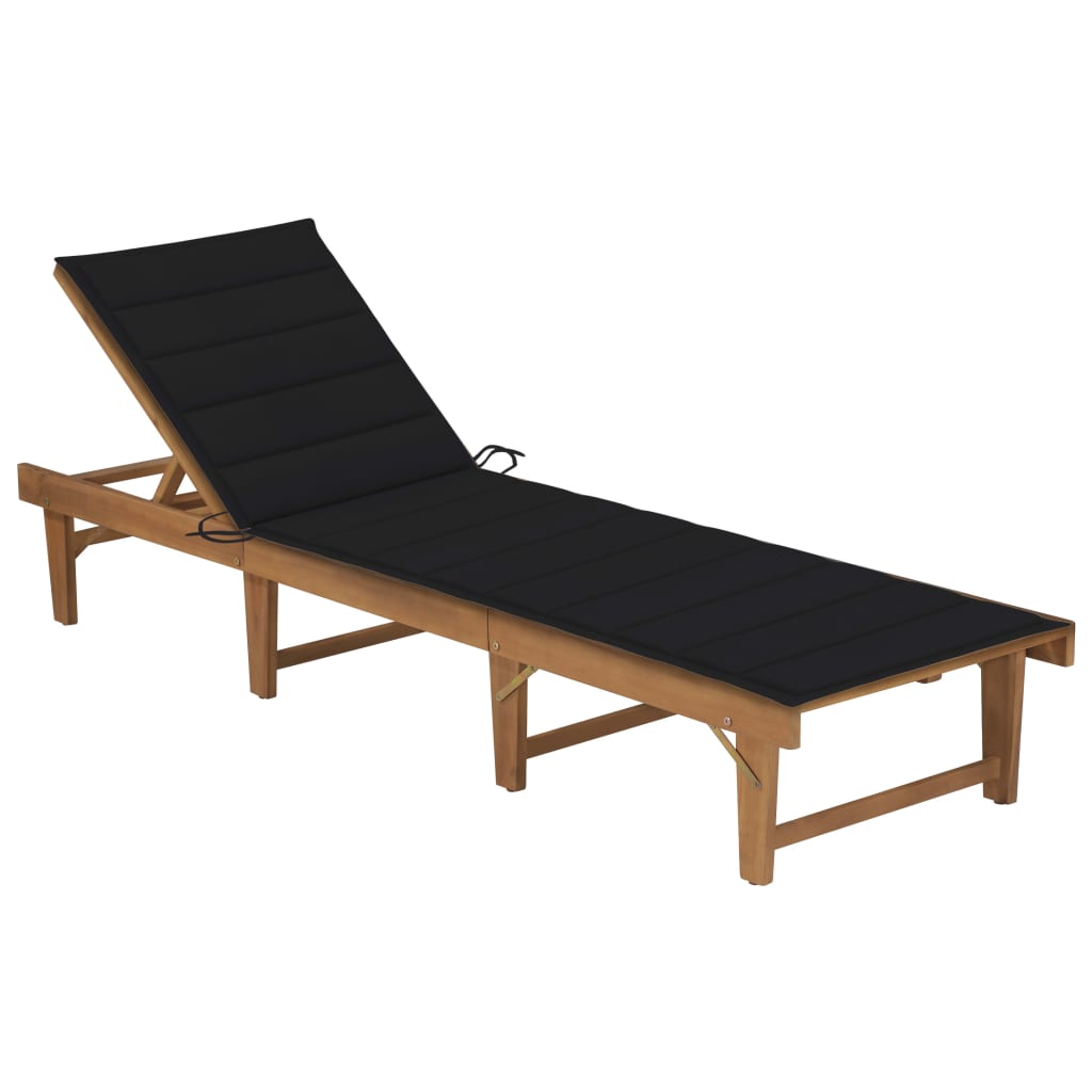Sun Lounger Black Solid Acacia Wood 78.7 x 24.0 x 11.8 in