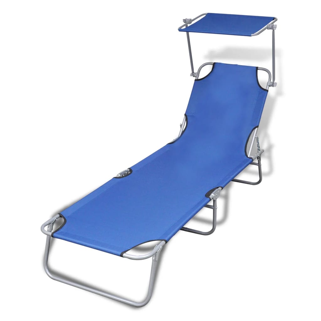 Sun Lounger Blue Steel Standard Foldable Folding Sun Lounger
