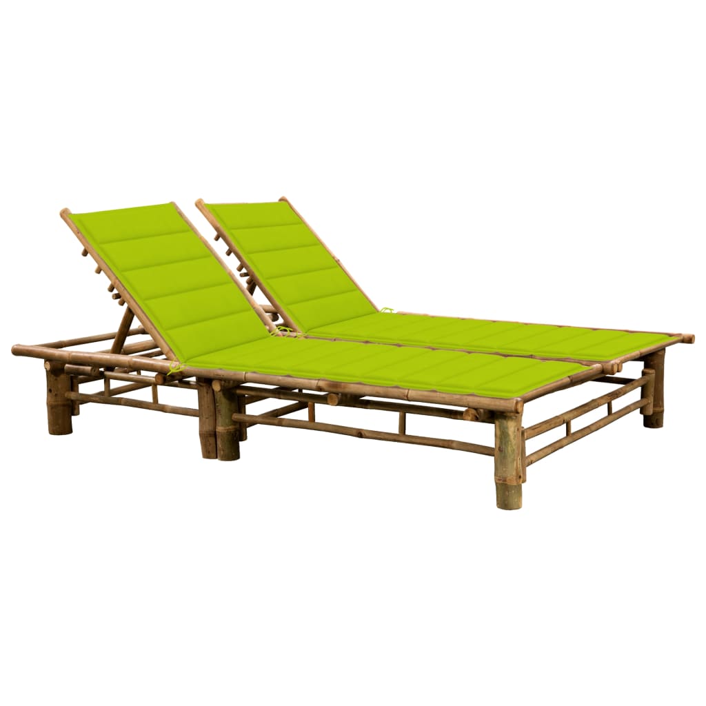 Sun Lounger Bright green and Natural bamboo