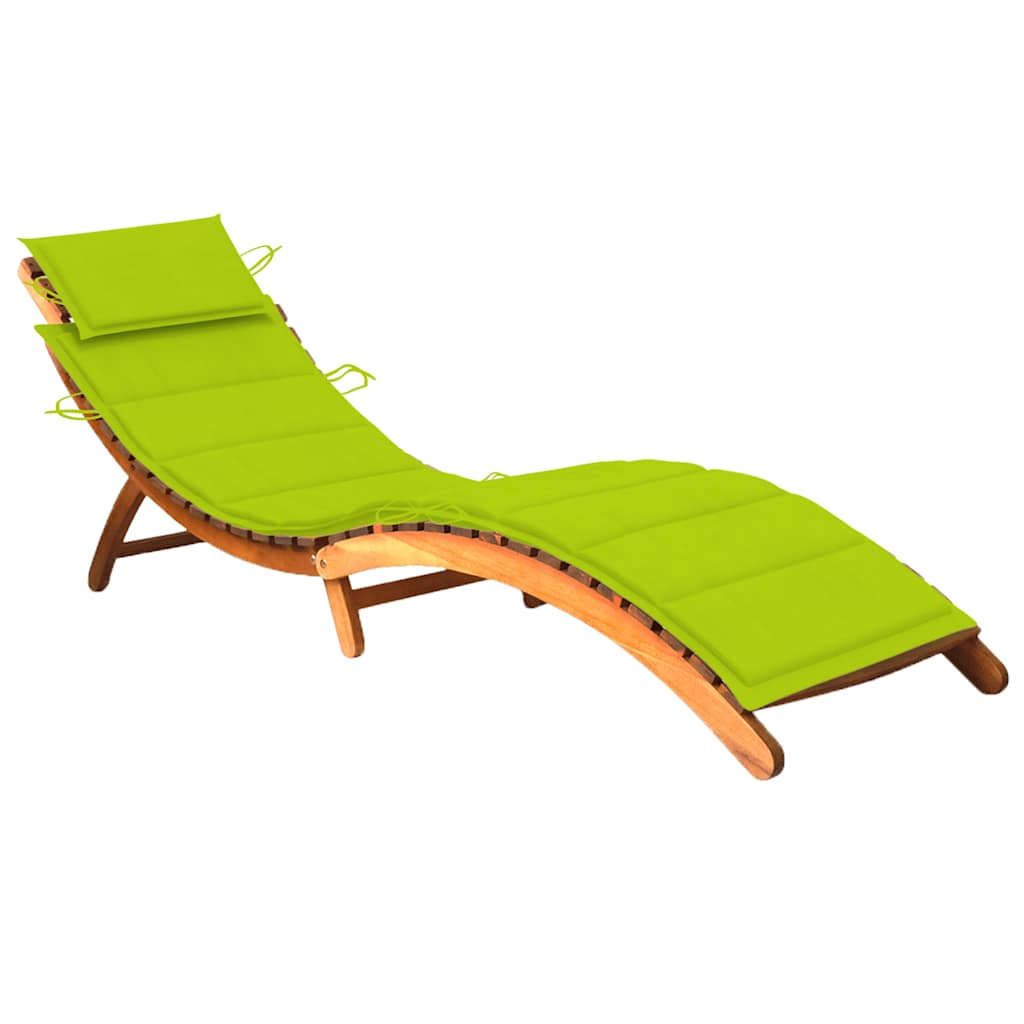 Sun Lounger Bright green (cushion) Solid Acacia wood Standard