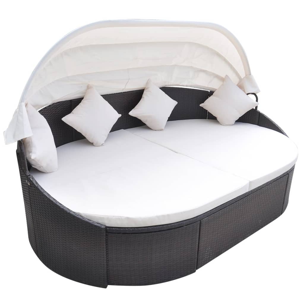Sun Lounger Brown and Cream White PE Rattan, fabric, steel