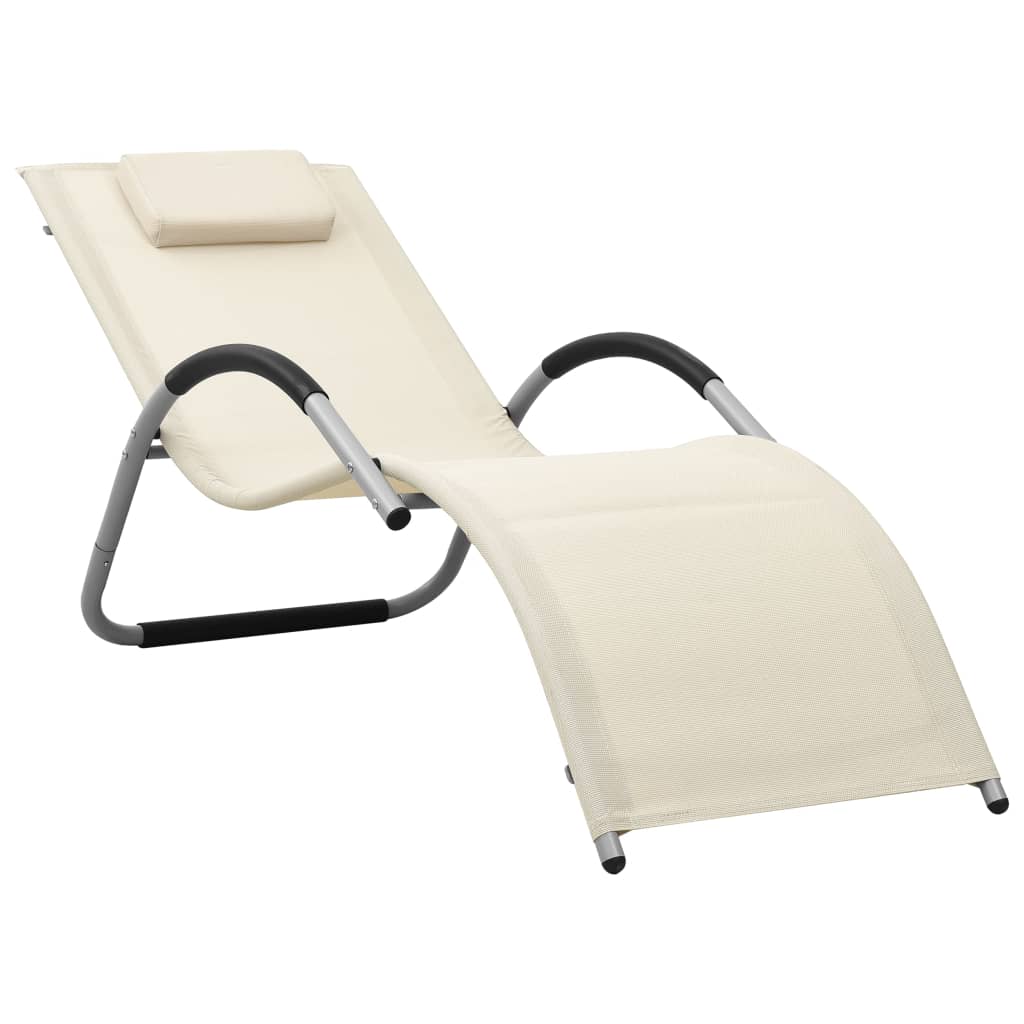 Sun Lounger Cream and Gray Textilene, Aluminum, Powder-Coated Steel