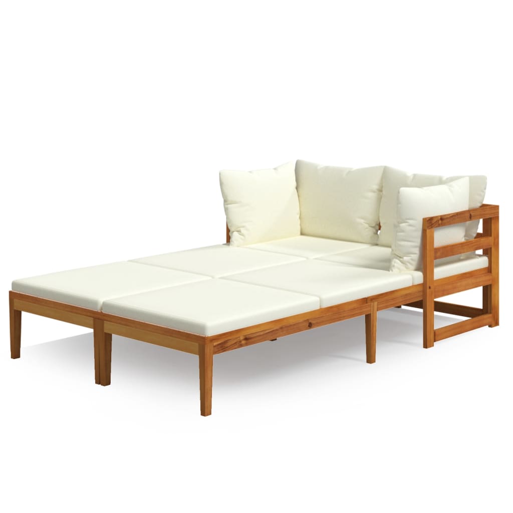 Sun Lounger Cream White Solid acacia wood 2 person Foldable