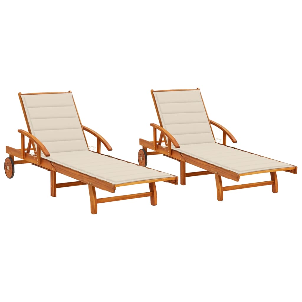 Sun Lounger Cream, Wood Solid acacia wood, Polyester