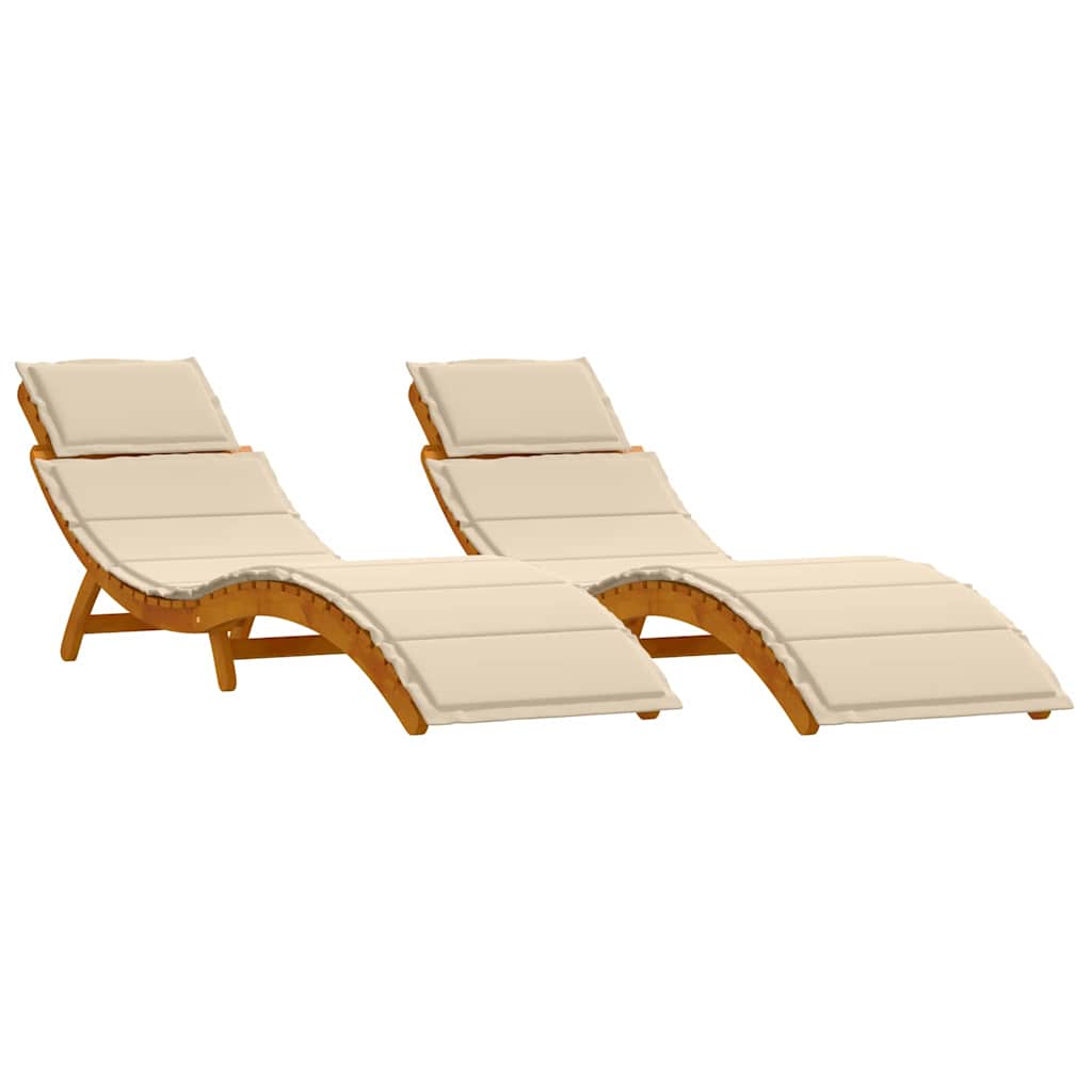 Sun lounger Folding with Cushion 2 pcs Beige Solid Acacia Wood