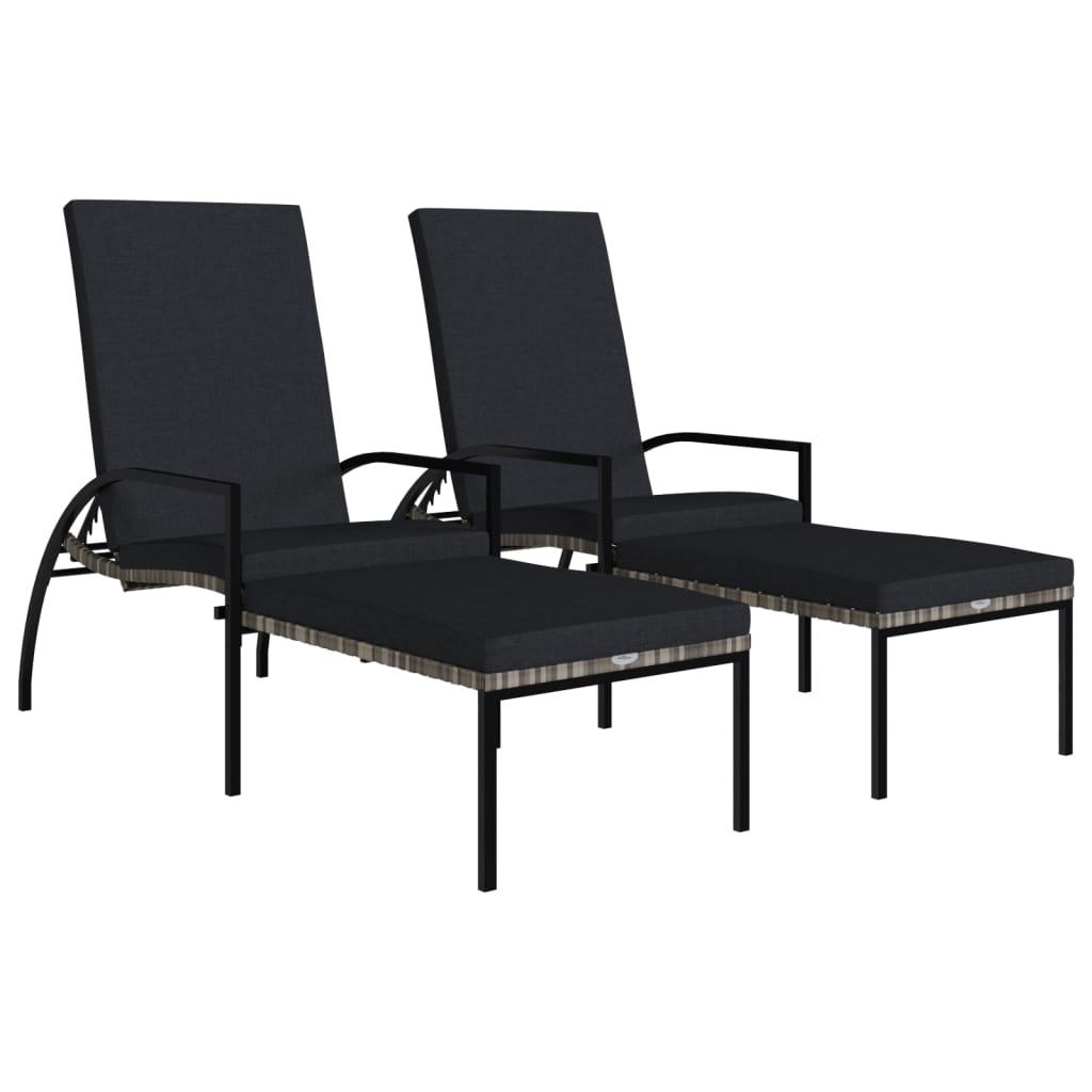 Sun Lounger Grey PE rattan, galvanized steel, fabric (100% polyester)