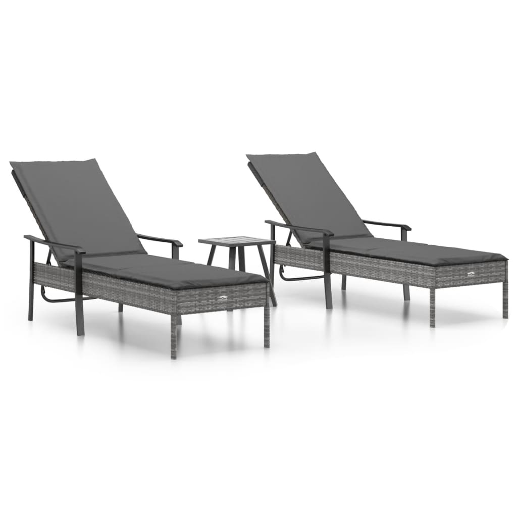 Sun Lounger Grey PE rattan, powder-coated steel Extra Long