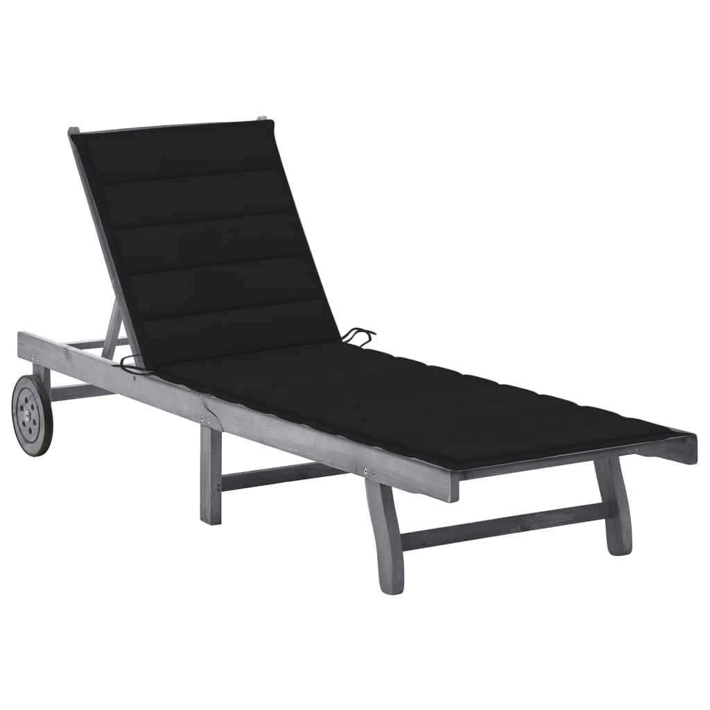 Sun Lounger Grey Solid acacia wood Standard