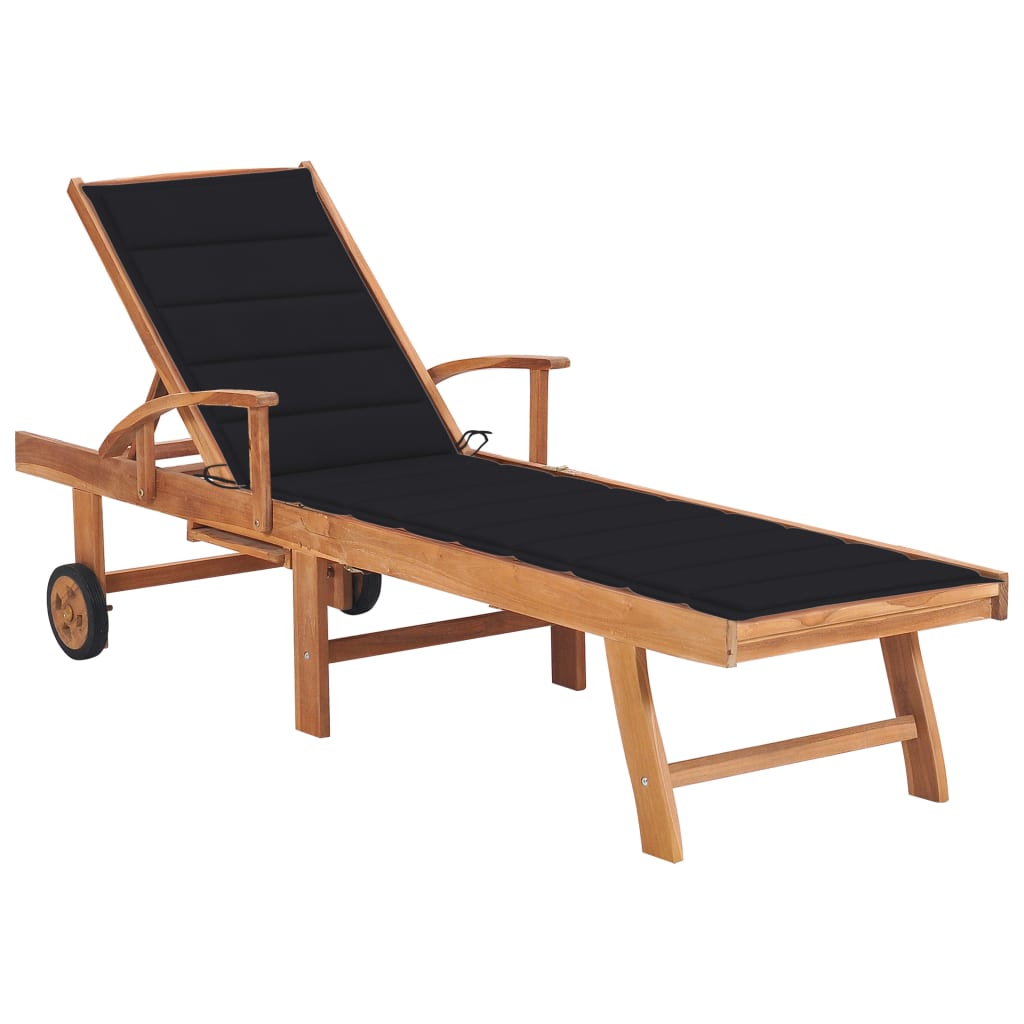 Sun Lounger Natural Teak, Black Cushion
