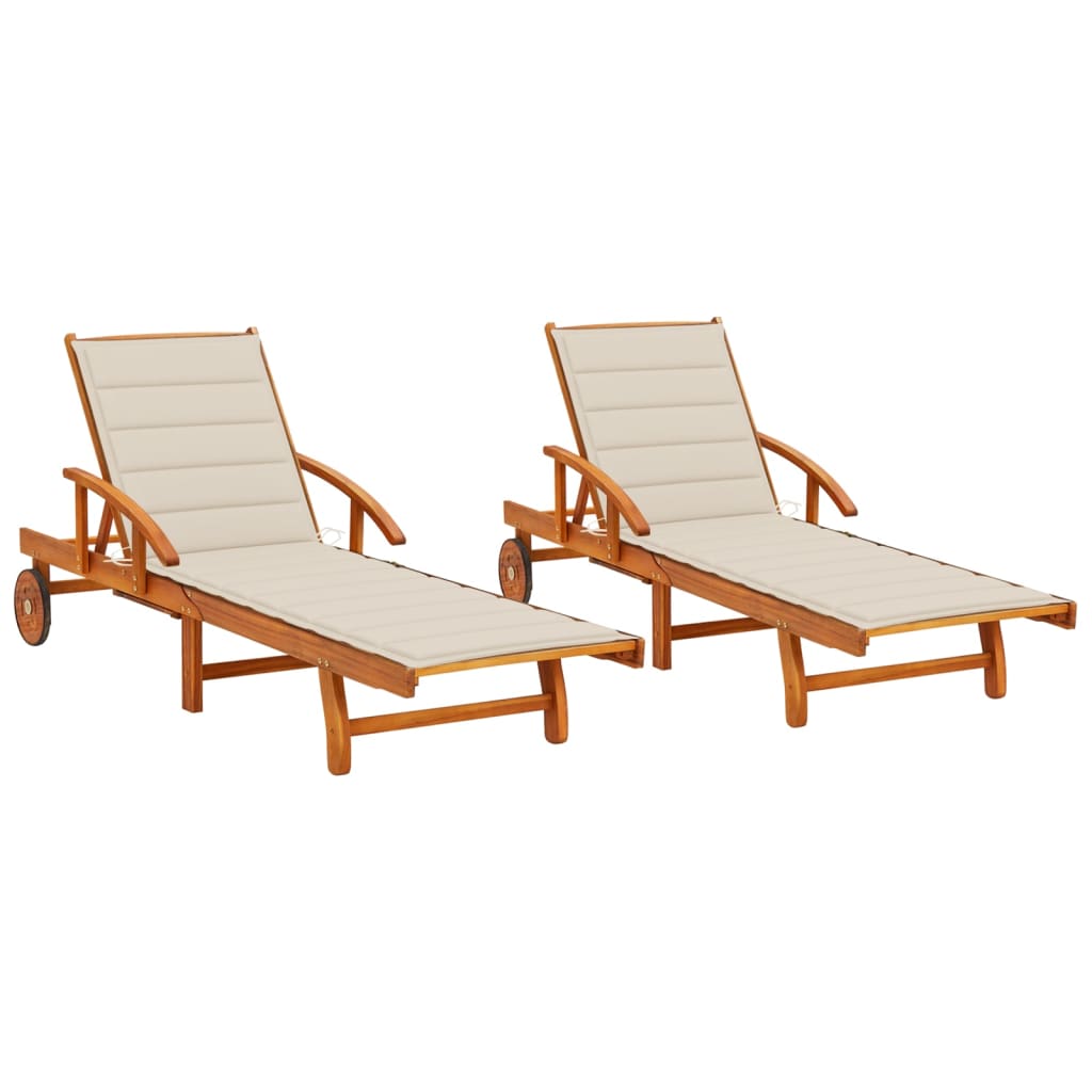 Sun Lounger Natural wood Solid acacia wood Standard Foldable